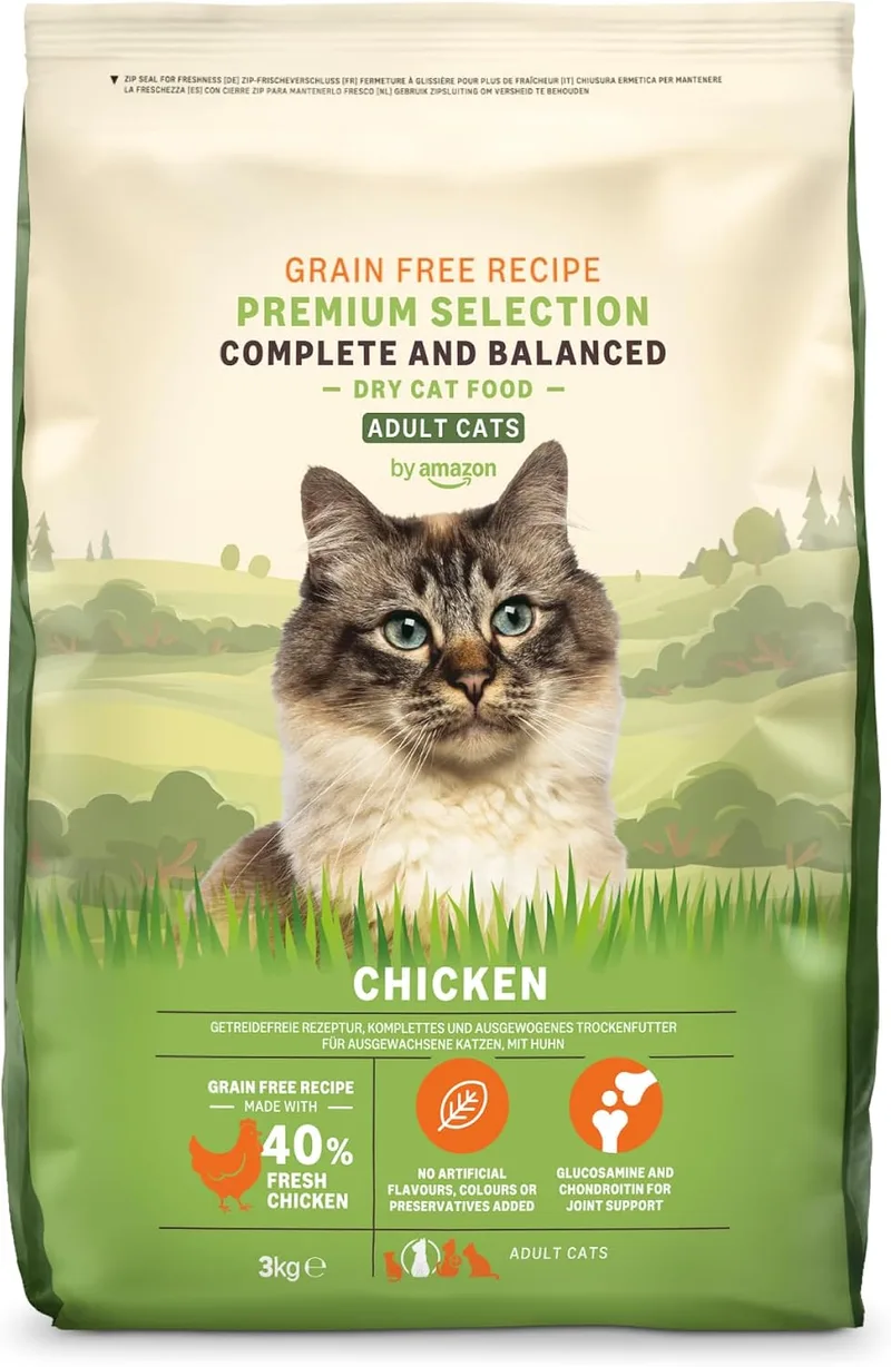 by Amazon ▫️ da Amazon - Ração seca para gatos adultos com frango fresco, receita sem cereais, 3 kg (embalagem de 1) (anteriormente da marca Lifelong, o mesmo produto)