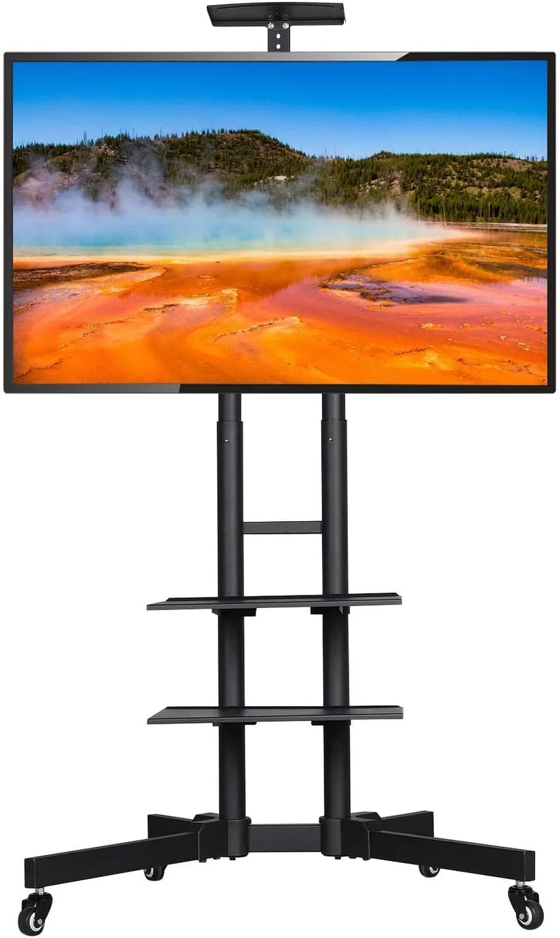 Yaheetech ▫️ Suporte de TV de Chão para TVs de Plasma/LCD/LED de 32-75 polegadas com 2 tabuleiros Altura ajustável 110-160 cm Suporte de TV de Chão Mobiliário até 50Kg Max VESA 600x400mm