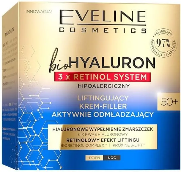 EVELINE COSMETICS ▫️ BioHyaluron 3 x Retinol Lifting - Creme rejuvenescedor ativo com efeito de preenchimento 50+ 50 ml