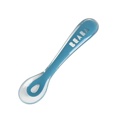 Béaba ▫️ Conjunto de refeição prato de silicone com compartimentos e ventosa + colher de silicone, fixa-se à mesa/tabuleiro da cadeira de alimentação, adequado para o micro-ondas, azul 2