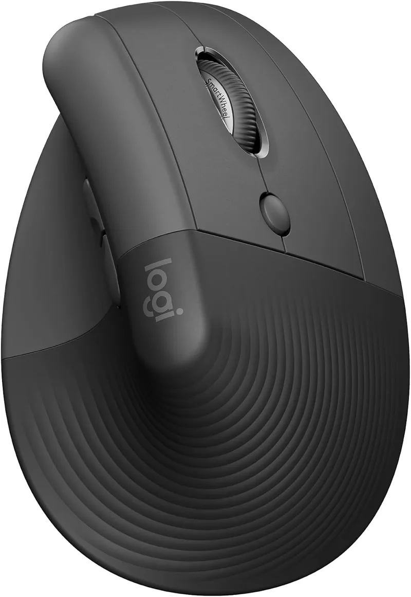 Logitech ▫️ Lift Mouse Rato vertical ergonómico, sem fios, recetor Bluetooth ou USB Logi Bolt, cliques silenciosos, 4 botões, compatível com Windows/macOS/iPadOS, portátil, PC - Grafite