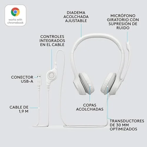 Logitech ▫️ Auscultadores com fio H390 para PC/portátil 7