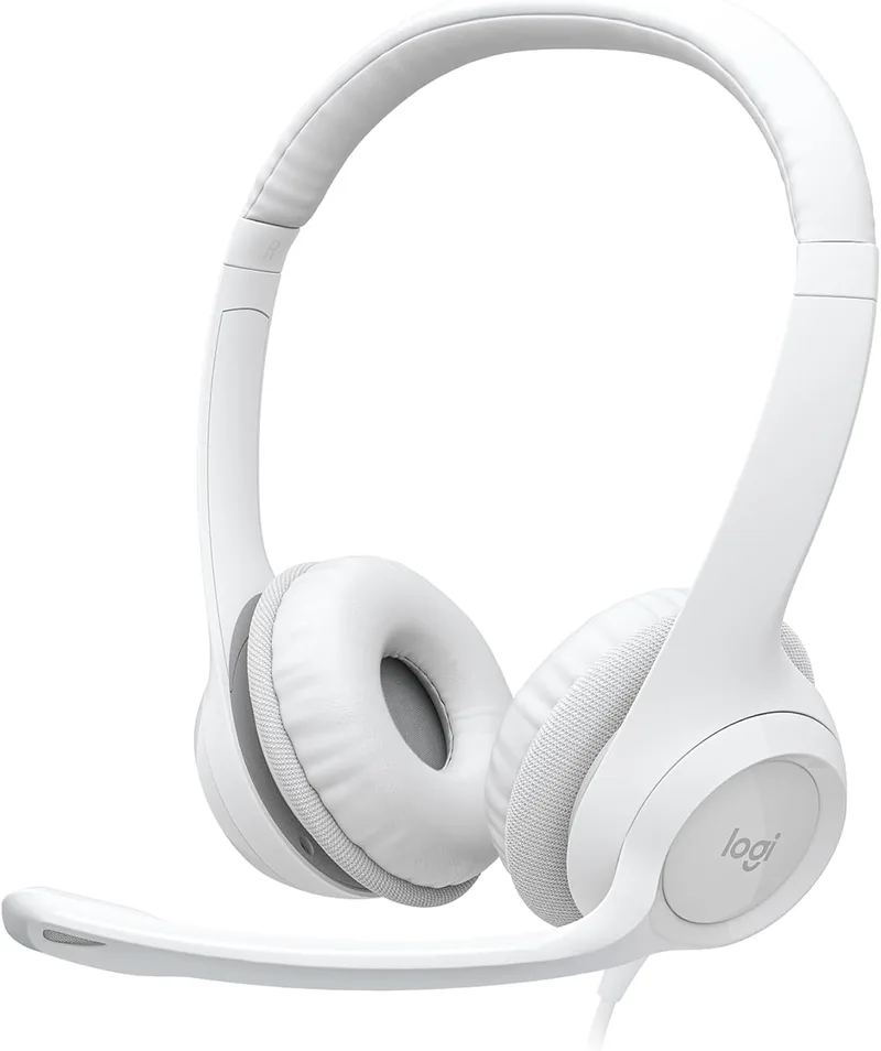 Logitech ▫️ H390 Wired PC/Laptop Headset, auscultadores estéreo com microfone com cancelamento de ruído, USB-A, controlos em linha, compatível com Chromebook - Branco
