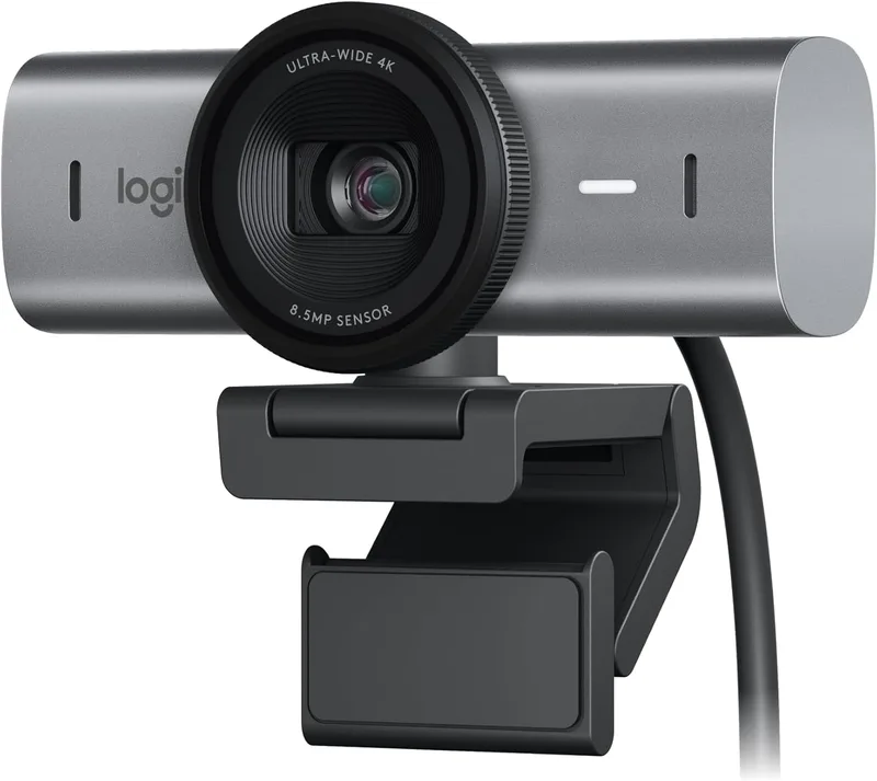 Logitech ▫️ Câmara Web MX Brio Ultra HD 4K para colaboração e streaming, 1080p a 60 FPS, dois microfones com redução de ruído, USB-C, tampa, compatível com Microsoft Teams, Zoom, Google Meet, grafite
