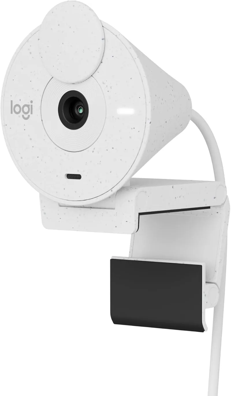 Logitech ▫️ Brio 300 Webcam Full HD com obturador de privacidade, microfone com redução de ruído, USB-C, certificação Zoom, Microsoft Teams, Google Meet, correção automática de luz - Branco