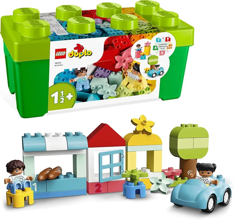 LEGO ▫️ Duplo Caixa de Blocos - Brinquedo Educativo Empilhável para Meninos e Meninas a partir de 1 ano - Blocos Numéricos Coloridos, Carro e 2 Figuras - Caixa para Guardar Brinquedos 10913