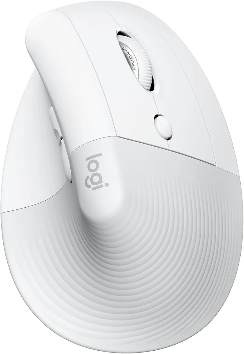Logitech ▫️ Lift Ergonomic Vertical Mouse, sem fios, recetor Bluetooth ou USB Logi Bolt, cliques silenciosos, 4 botões, compatível com Windows/macOS/iPadOS, portátil, PC - Branco