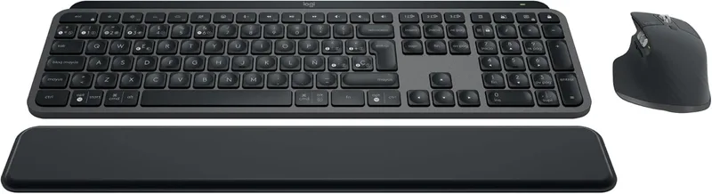 Logitech ▫️ MX Keys S Combo, teclado e rato sem fios de qualidade com suporte, iluminação, deslocação rápida, Bluetooth, USB C, para Windows/Linux/Chrome/Mac, layout QWERTY inglês, grafite
