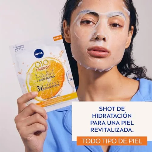 NIVEA ▫️ Q10 Energy Máscara de Tecido com Vitamina C (1 unidade) - Máscara Antirrugas, 3 Efeitos Instantâneos, Coenzima Q10, Vitaminas - Pele Seca, Mista, Normal - 1 Unidade 2