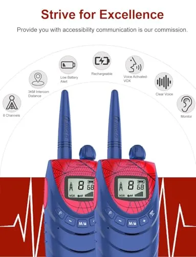 QNIGLO ▫️ Walkie-Talkie do Homem-Aranha para Crianças, Recarregável, Brinquedos para crianças dos 3 aos 12 anos 4
