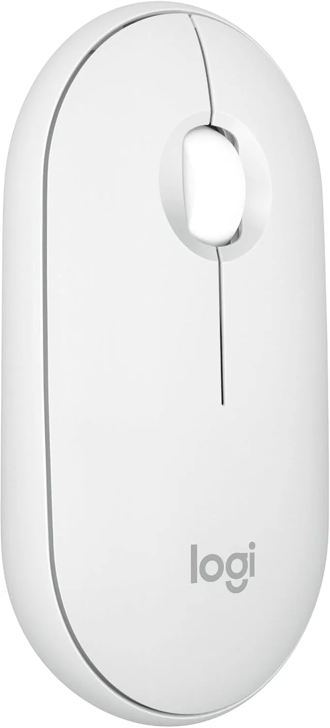 Logitech ▫️ Pebble Mouse 2 M350s, rato sem fios Bluetooth com design elegante, leve, personalizável, cliques discretos, Easy-Switch, Windows, macOS, iPadOS, Android, ChromeOS - Branco