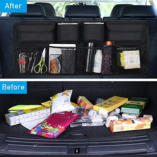 URAQT ▫️ Organizador para a bagageira do carro, impermeável, organizador para o carro, protetores para encostos de bancos, arrumação de viagem para crianças, rede de arrumação dobrável e resistente para 2