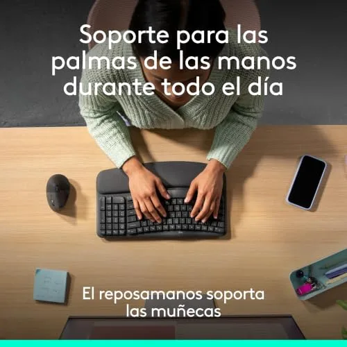 Logitech ▫️ Wave Keys, Teclado ergonómico sem fios (Grafite) 5