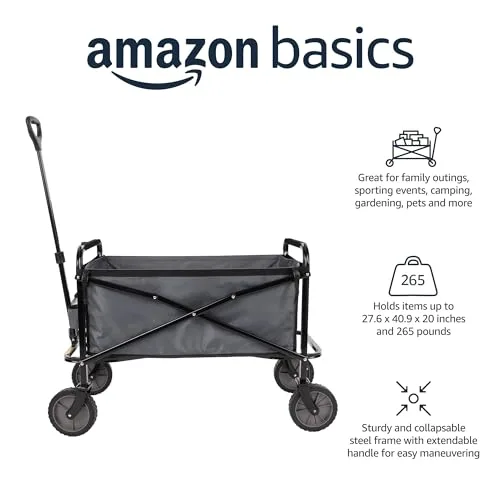 Amazon Basics ▫️ Carrinho dobrável para jardim e atividades ao ar livre com bolsa de proteção, 70,1 x 103,89 x 50,8 cm, cinzento 2