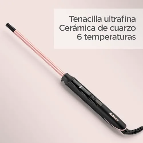 BaByliss ▫️ Ferro de ondular de 10 mm - Ferro de ondular com cilindro de cerâmica e quartzo, Ferro de ondular com 10 níveis de temperatura, Cachos definidos, Afro, Compacto, Rosa e Preto, C449E 4