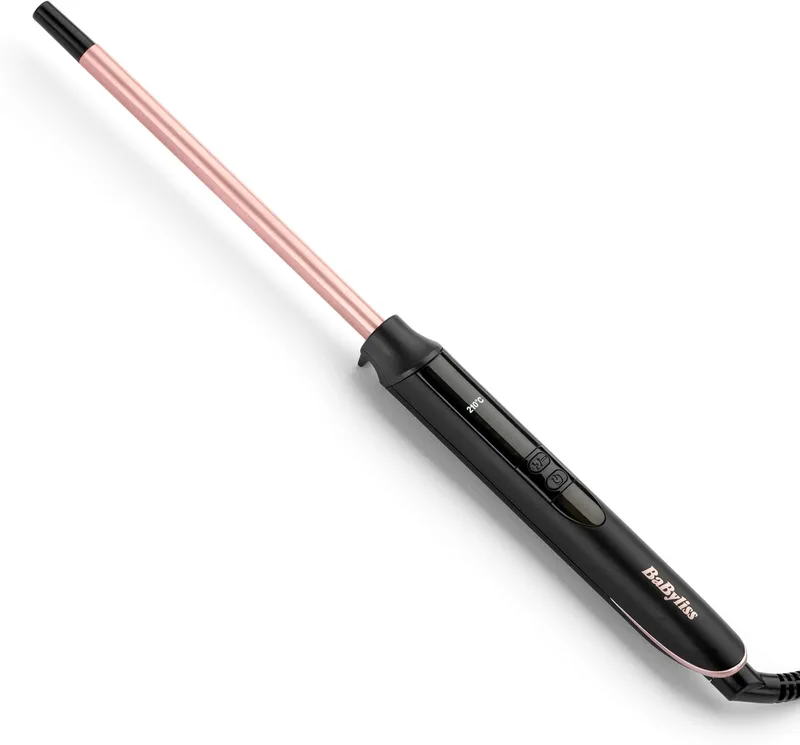 BaByliss ▫️ Ferro de ondular de 10 mm - Ferro de ondular com cilindro de cerâmica e quartzo, Ferro de ondular com 10 níveis de temperatura, Cachos definidos, Afro, Compacto, Rosa e Preto, C449E