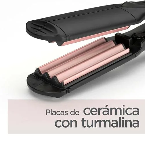 BaByliss ▫️ Prancha de ondulação - placas de cerâmica com turmalina, 10 níveis de temperatura até 210 °C, ferramenta profissional para criar volume e textura, modelador de caracóis, texturizador, preto, 2165CE 4