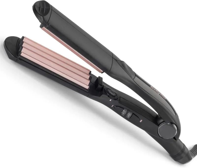 BaByliss ▫️ Prancha de ondulação - placas de cerâmica com turmalina, 10 níveis de temperatura até 210 °C, ferramenta profissional para criar volume e textura, modelador de caracóis, texturizador, preto, 2165CE