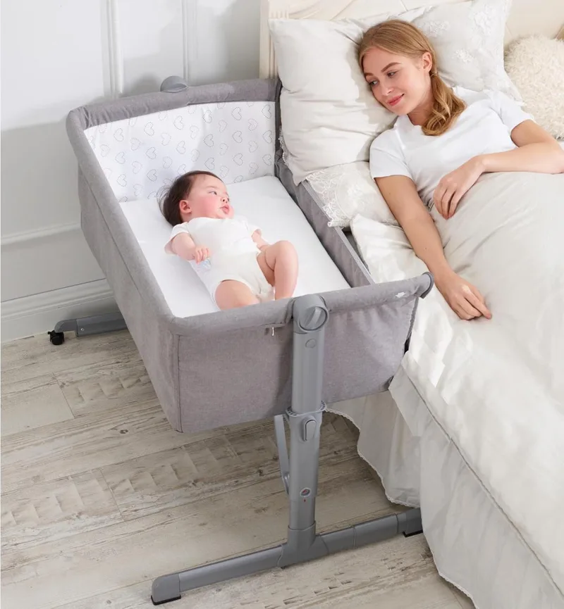 Babify ▫️ Mini berço regulável, multi-altura, reclinável, com colchão incluído, cinzento, 1 unidade