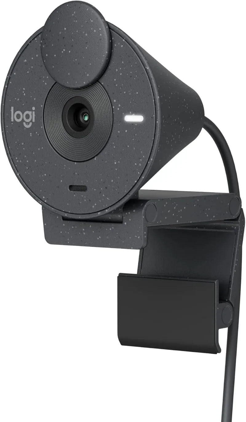Logitech ▫️ Brio 300 Webcam Full HD com obturador de privacidade, microfone com redução de ruído, USB-C, certificação Zoom, Microsoft Teams, Google Meet, correção automática da luz - Grafite