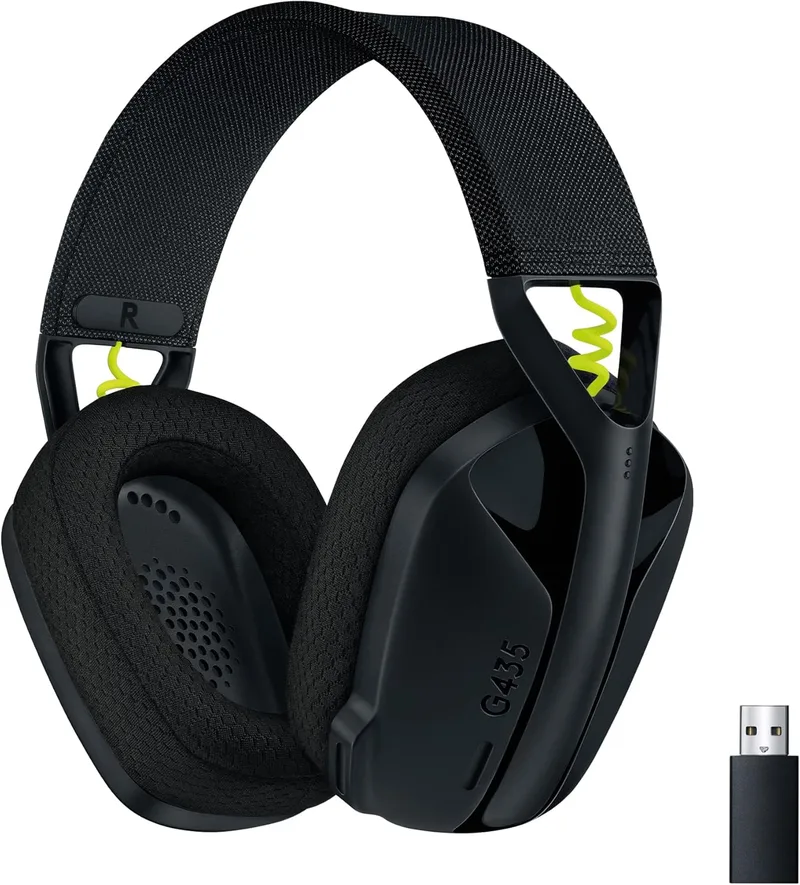 Logitech G ▫️ G435 LIGHTSPEED Auscultadores sem fios Bluetooth para jogos - Auscultadores circum-aurais leves, microfones incorporados, Dolby Atmos, PC, PS4, PS5, Nintendo Switch/Switch 2, telemóvel - Preto