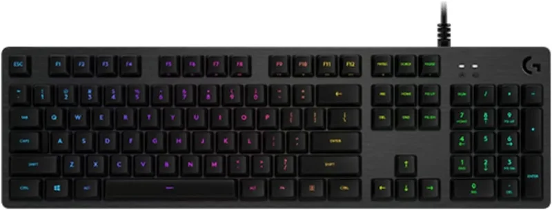 Logitech G ▫️ 512 Mechanical Gaming Keyboard, RGB LIGHTSYNC, teclas retroiluminadas, GX-Table Chestnut, placa de alumínio, teclas F personalizadas, passagem USB, layout QWERTY PT - Carbono/Preto