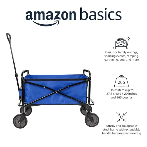 Amazon Basics ▫️ Carrinho dobrável para jardim e atividades ao ar livre com saco de proteção, azul 2
