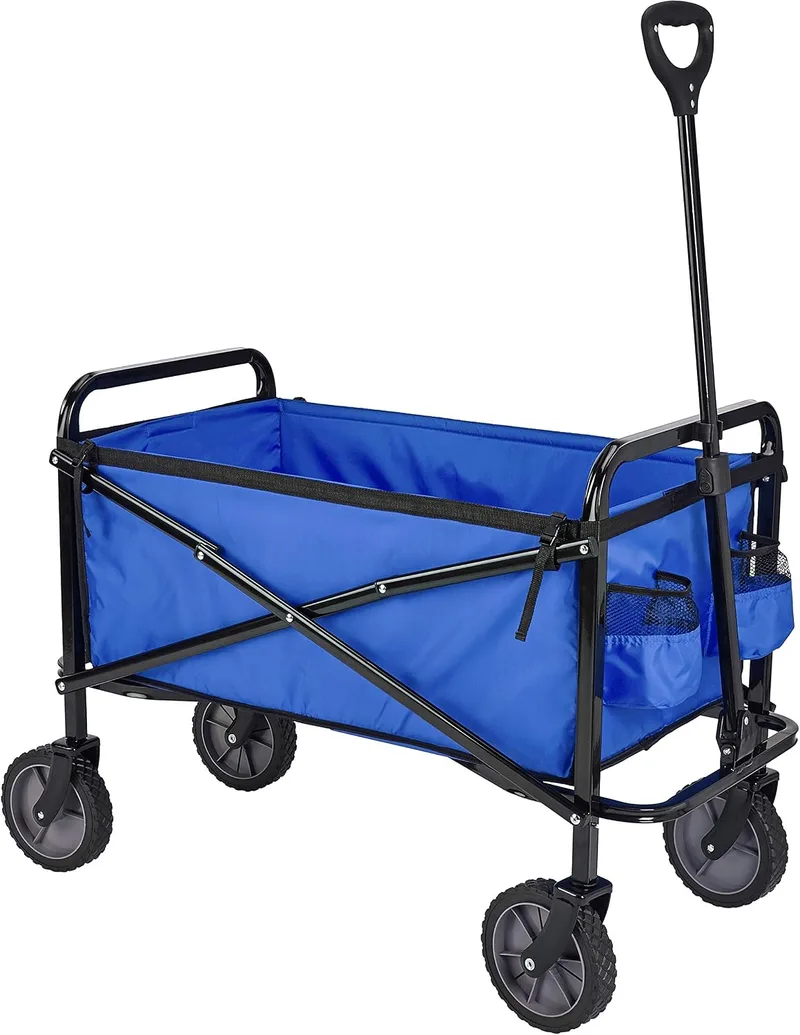 Amazon Basics ▫️ Carrinho dobrável para jardim e atividades ao ar livre com saco de proteção, azul