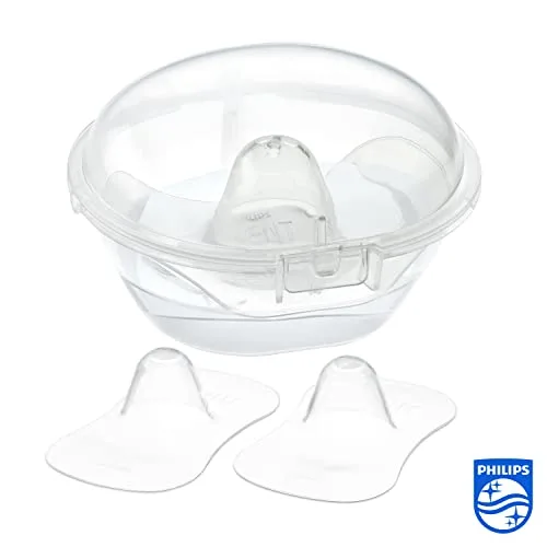 PHILIPS ▫️ Protetores de mamilos Avent para apoiar a amamentação, facilitar a pega e proteger mamilos doridos e gretados, embalagem de 2, tamanho médio (21 mm), inclui estojo de viagem - SCF153/03, transparente, 2 unidades (embalagem de 1) 2