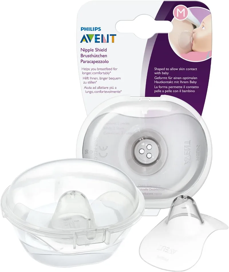 PHILIPS ▫️ Protetores de mamilos Avent para apoiar a amamentação, facilitar a pega e proteger mamilos doridos e gretados, embalagem de 2, tamanho médio (21 mm), inclui estojo de viagem - SCF153/03, transparentes, 2 unidades (embalagem de 1)