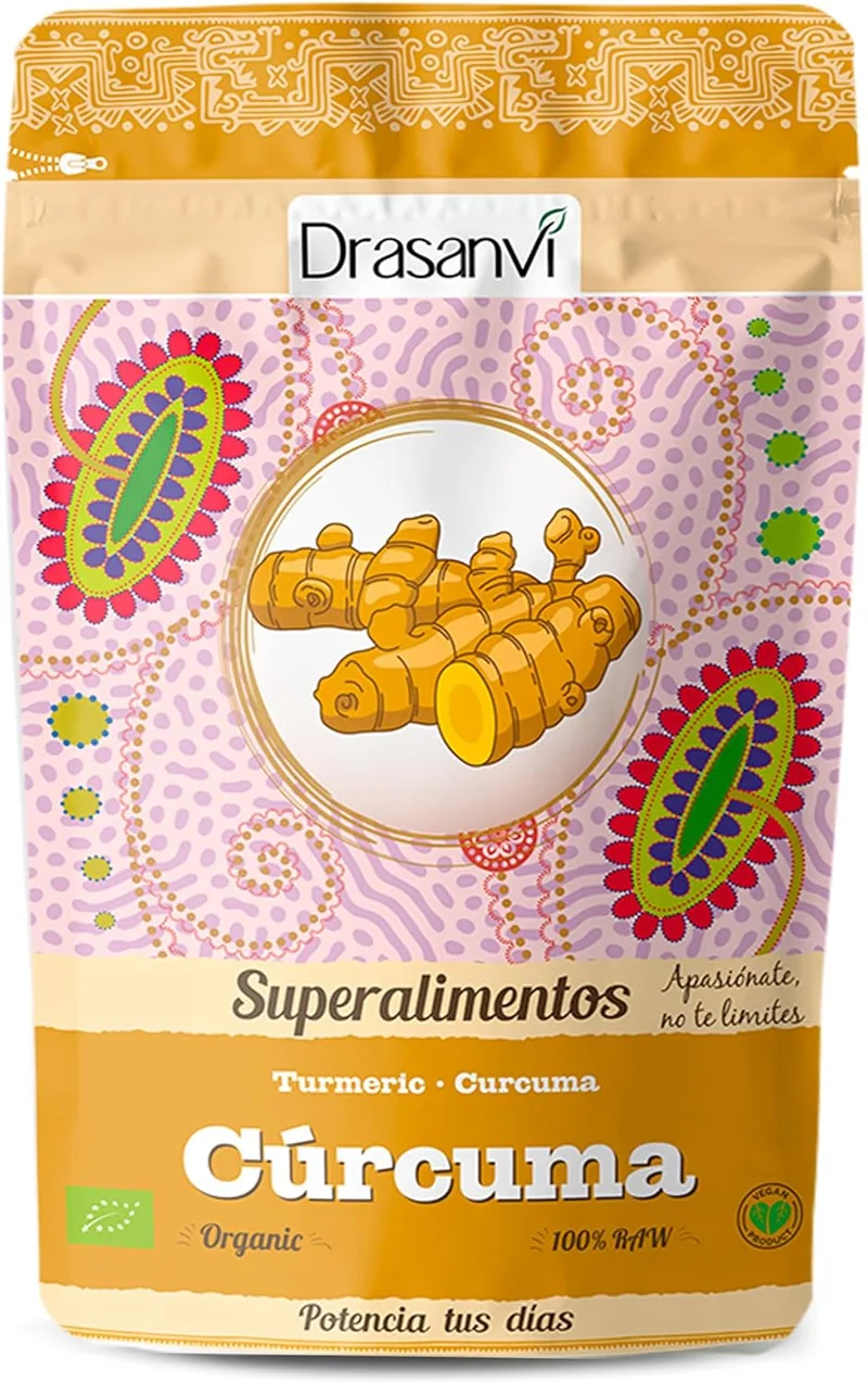 Drasanvi ▫️ CERTIFIED ORGANIC CERTIFIED TURMERIC SUPERFOOD - Corante natural - Importantes propriedades anti-inflamatórias - VEGAN - SEM GLÚTEN - 150g