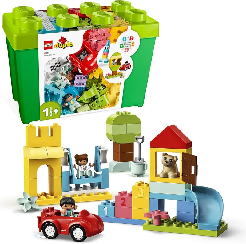 LEGO ▫️ 10914 Duplo Caixa de Blocos Deluxe, Brinquedo Criativo para Crianças dos 1,5 aos 2 Anos ou Mais, Casa de Bonecas, Carro, Cãozinho e Figuras