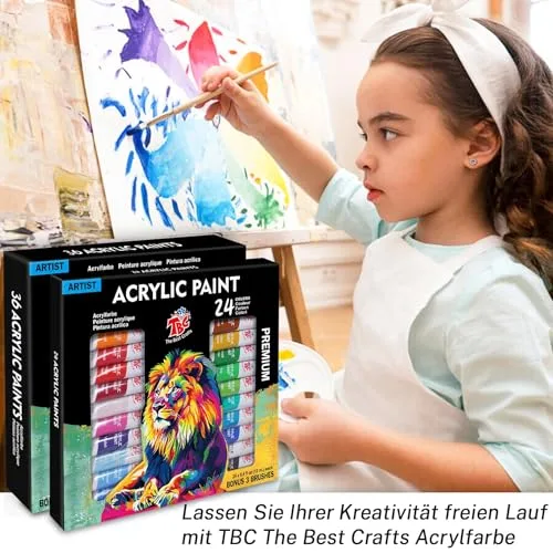 TBC The Best Crafts ▫️ Tintas Acrílicas 24 Tubos de 9,5 ml, Kit de Tintas Acrílicas para Artesanato, Papel de Tela, Vidro, Madeira, Modelagem, para Artistas Profissionais e Crianças por 6