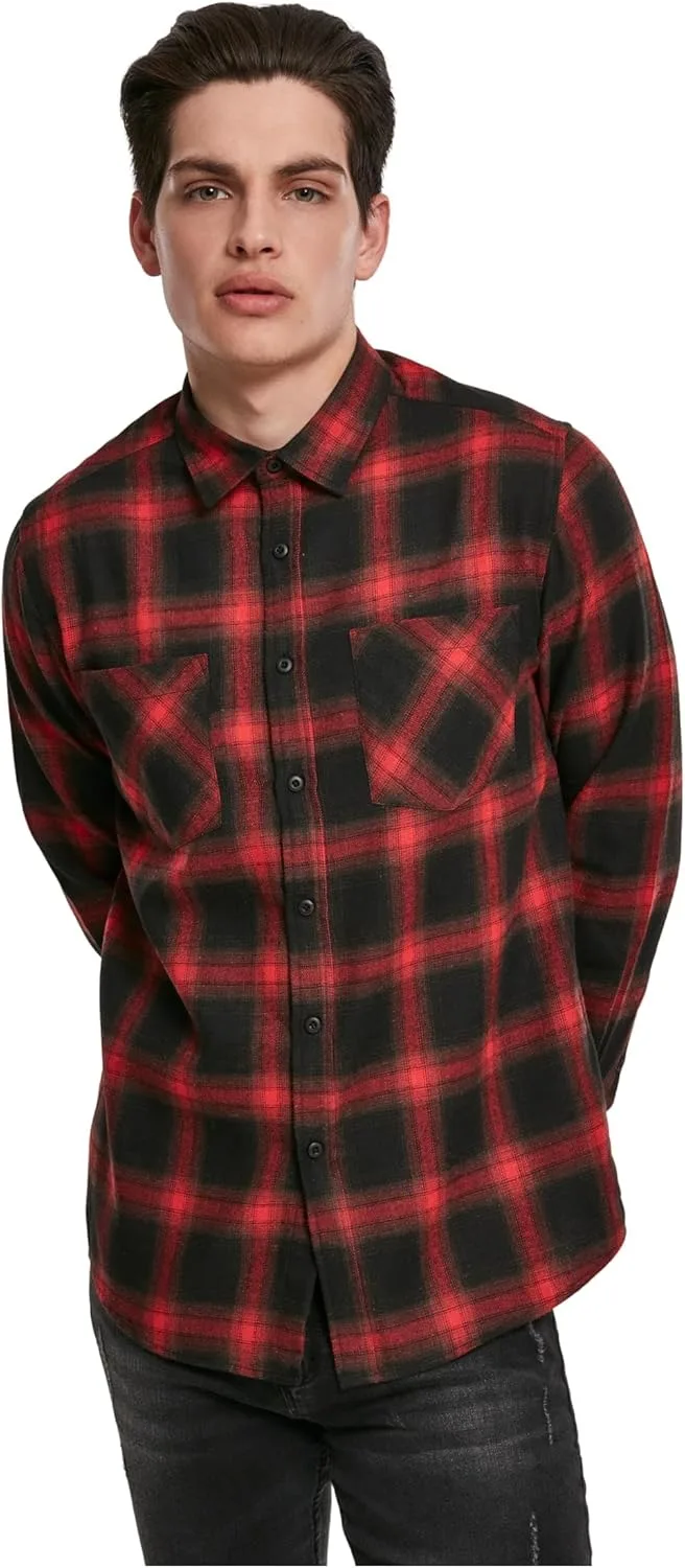Urban Classics ▫️ Camisa de flanela xadrez para homem, preta e branca, tamanho regular