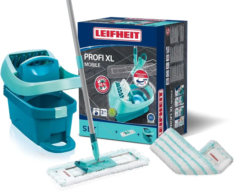 Leifheit ▫️ Conjunto de esfregona e esfregão Profi XL, com sistema de torção com o pé, 42 cm