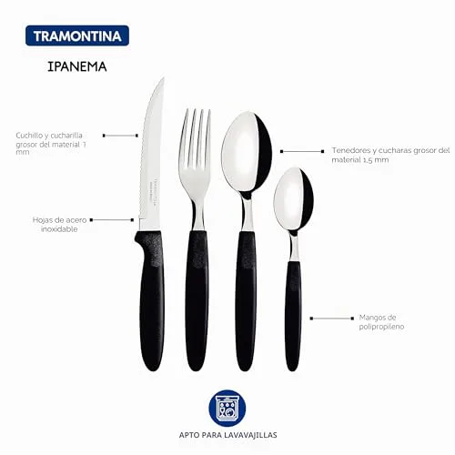 Tramontina ▫️ Conjunto de talheres em aço inoxidável Ipanema, cor preta, 30 peças 5