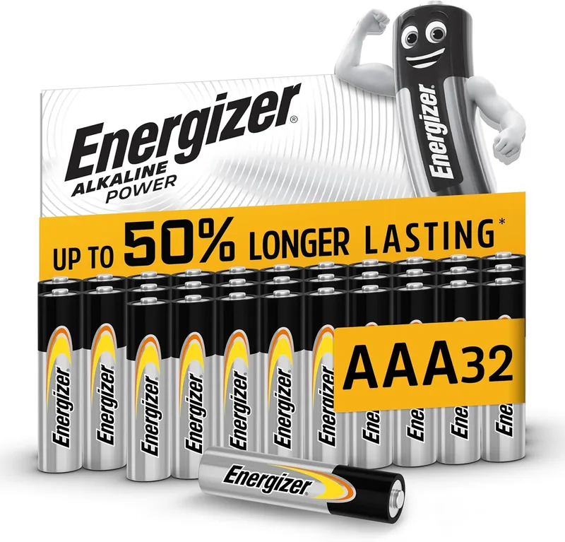 Energizer ▫️ Alkaline Power - Pilhas AAA (Embalagem de 32) - Pilhas alcalinas de 1,5 V - para aparelhos domésticos e eletrónicos - Embalagem 100% reciclável - 7 anos de vida útil [Exclusivo na Amazon]