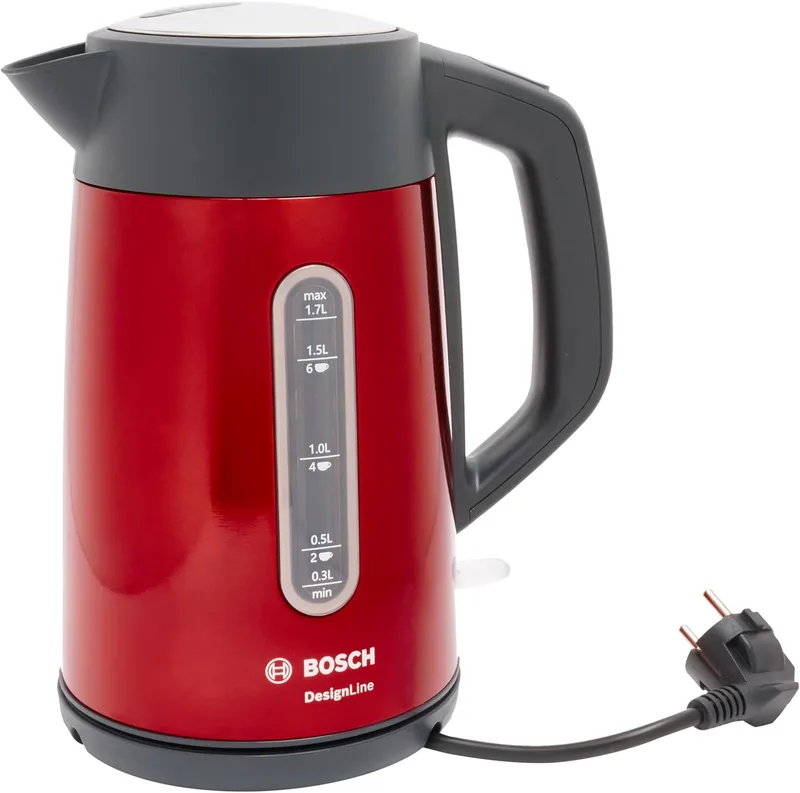 Bosch ▫️ DesignLine - Fervedor de água (1,7 l) Frente brilhante. Vermelho