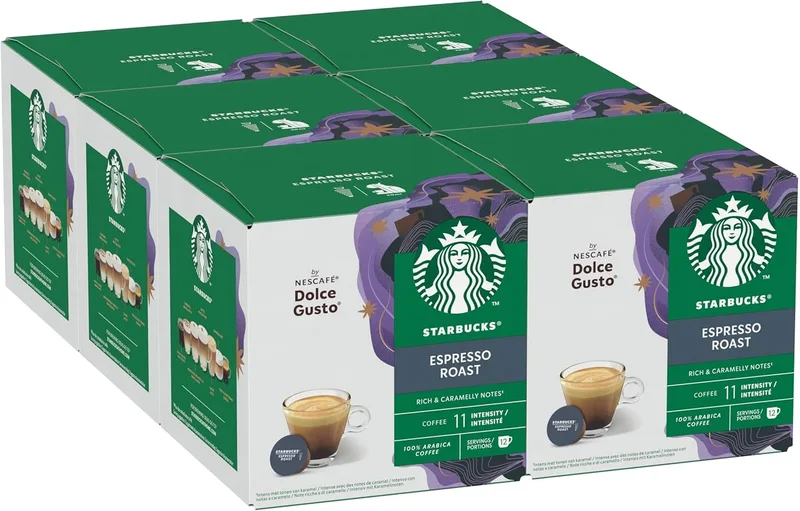 STARBUCKS ▫️ Espresso Roast da Nescafé Dolce Gusto, Cápsulas de Café de Torra Intensa 6 x 12 (72 Cápsulas)