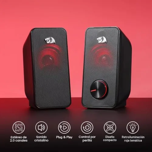 Redragon ▫️ GS500 Altifalante para PC 2.0 com retroiluminação vermelha e ligação USB 3