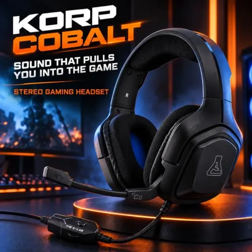 The G-Lab ▫️ Auscultadores para jogos G-Lab Korp Cobalt - Auscultadores estéreo, ultraleves, com microfone, conector de 3,5 mm para PC, PS4, PS5, Xbox One, Mac, tablet, Switch e smartphone (preto) 3