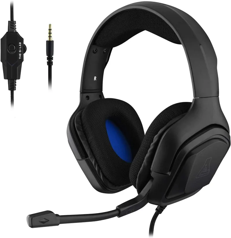 The G-Lab ▫️ Auscultadores para jogos G-Lab Korp Cobalt - Auscultadores estéreo, ultraleves, com microfone, conector de 3,5 mm para PC, PS4, PS5, Xbox One, Mac, tablet, Switch e smartphone (preto)
