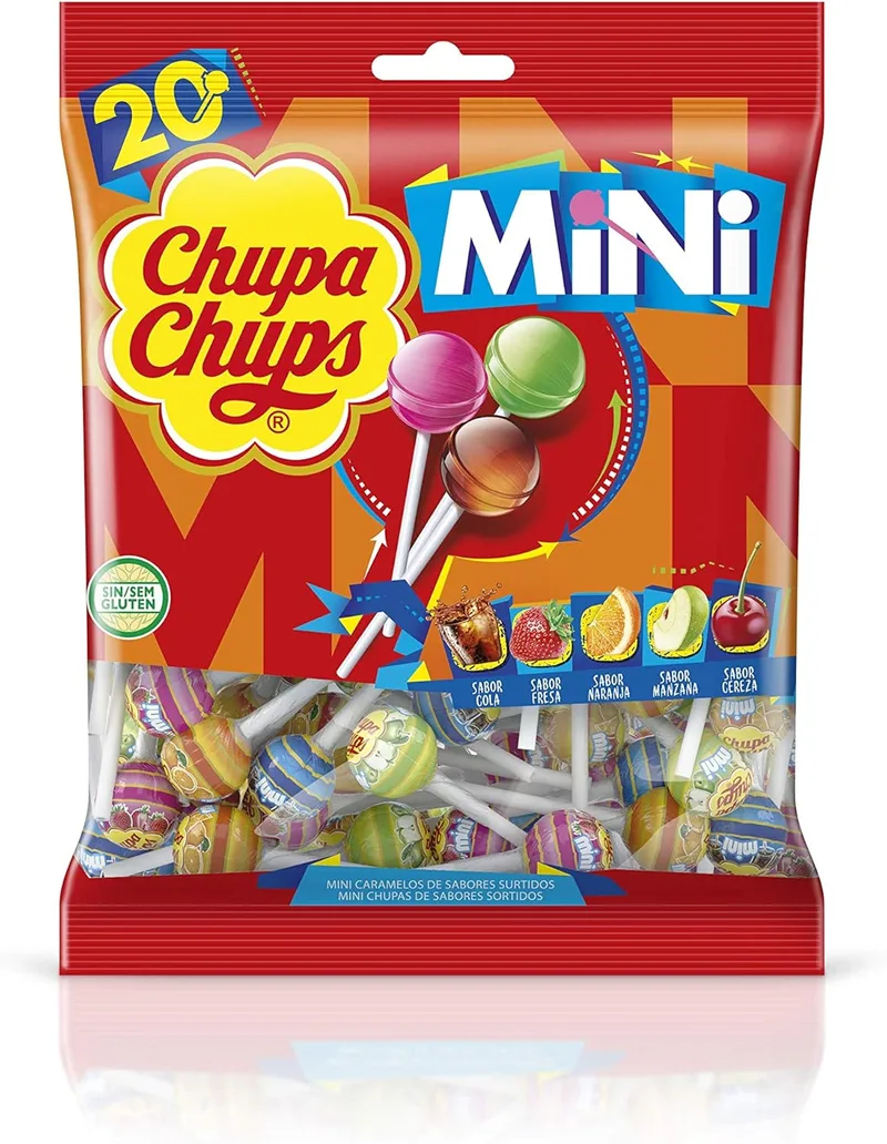 Chupa Chups ▫️ Mini Caramelo com palitos de sabores variados - Saco de 20 unidades de 6 gr/unidade