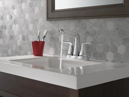 DELTA ▫️ Faucet Vesna 25789LF - Torneira de casa de banho de duas alavancas com conjunto de drenagem e fecho de drenagem sem preocupações, cromada 2