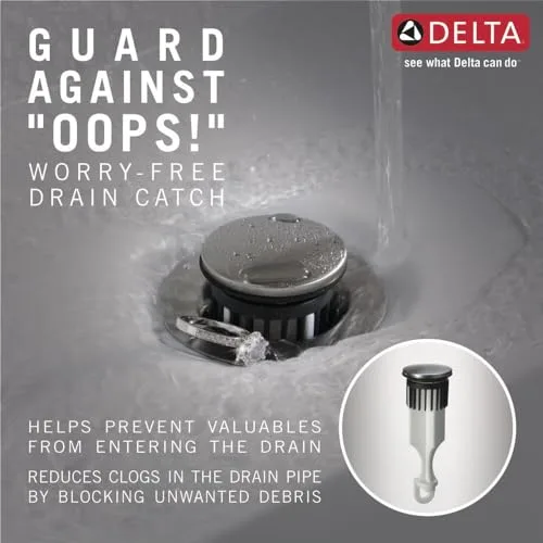 DELTA ▫️ Faucet Vesna 25789LF - Torneira de casa de banho de duas alavancas com conjunto de drenagem e fecho de drenagem sem preocupações, cromada 4