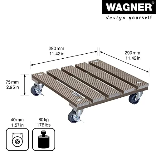 WAGNER ▫️ Suporte com rodas para plantas em WPC 29 x 29 x 7,5 cm | Carrinho para flores para uso no exterior e no interior | Compósito de madeira e plástico FSC®, cor cinzenta-escuro | 2 travões | Carga máxima de 80 kg - 20053101 2
