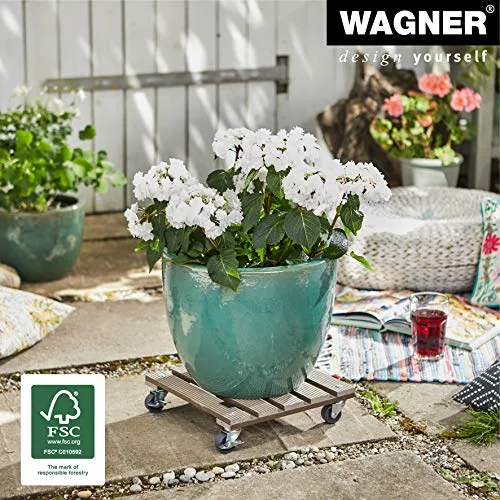 WAGNER ▫️ Suporte com rodas para plantas em WPC 29 x 29 x 7,5 cm | Carrinho para flores para uso no exterior e no interior | Compósito de madeira e plástico FSC®, cor cinzenta-escuro | 2 travões | Carga máxima de 80 kg - 20053101 3