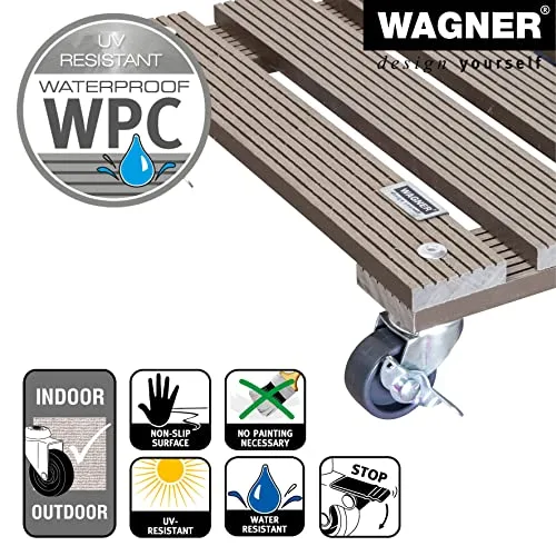 WAGNER ▫️ Suporte com rodas para plantas em WPC 29 x 29 x 7,5 cm | Carrinho para flores para uso no exterior e no interior | Compósito de madeira e plástico FSC®, cor cinzenta-escuro | 2 travões | Carga máxima de 80 kg - 20053101 4