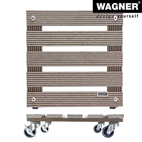 WAGNER ▫️ Suporte com rodas para plantas em WPC 29 x 29 x 7,5 cm | Carrinho para flores para uso no exterior e no interior | Compósito de madeira e plástico FSC®, cor cinzenta-escuro | 2 travões | Carga máxima de 80 kg - 20053101 5