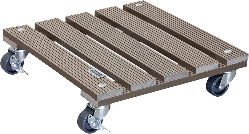 WAGNER ▫️ Suporte com rodas para plantas em WPC 29 x 29 x 7,5 cm | Carrinho para flores para uso no exterior e no interior | Compósito de madeira e plástico FSC®, cor cinzenta-escuro | 2 travões | Carga máxima de 80 kg - 20053101